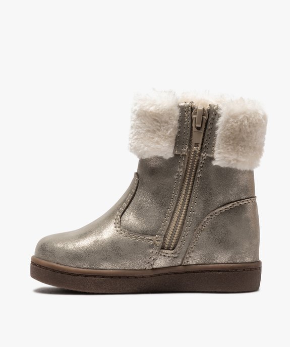 Boots fourrées bébé fille zippées dessus métallisé vue3 - GEMO(BEBE DEBT) - GEMO
