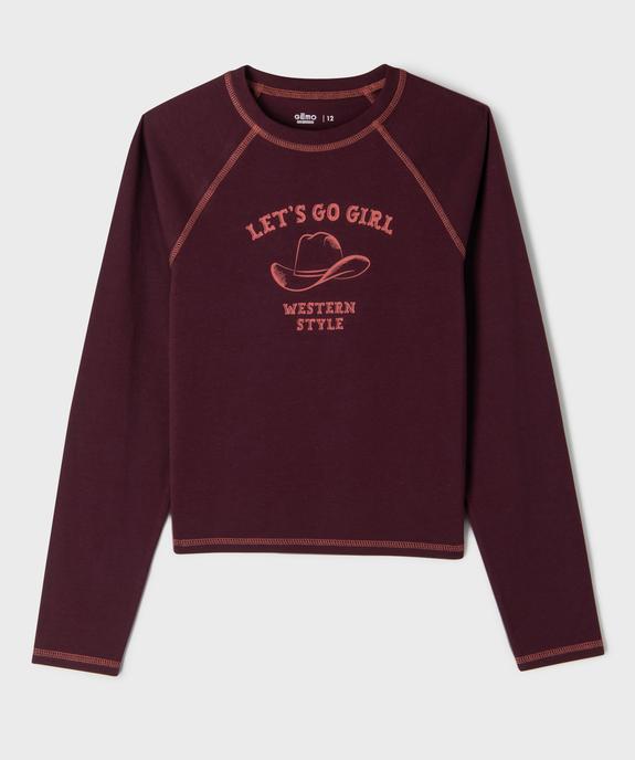 Tee-shirt manches longues coupe courte imprimé fille vue1 - GEMO 4G FILLE - GEMO