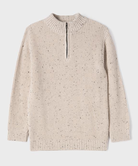 Pull en maille côtelée avec col montant zippé garçon vue2 - GEMO (ENFANT) - GEMO
