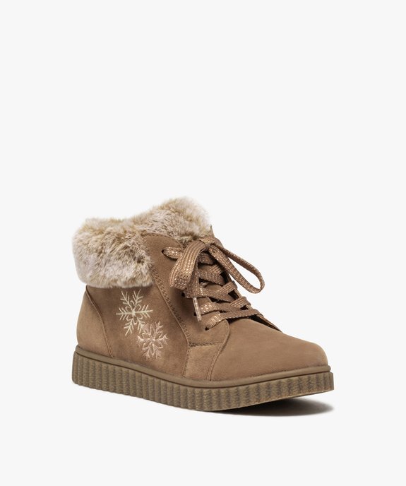 Boots fille rembourrées en suédine unie à col duveteux vue2 - GEMO (ENFANT) - GEMO
