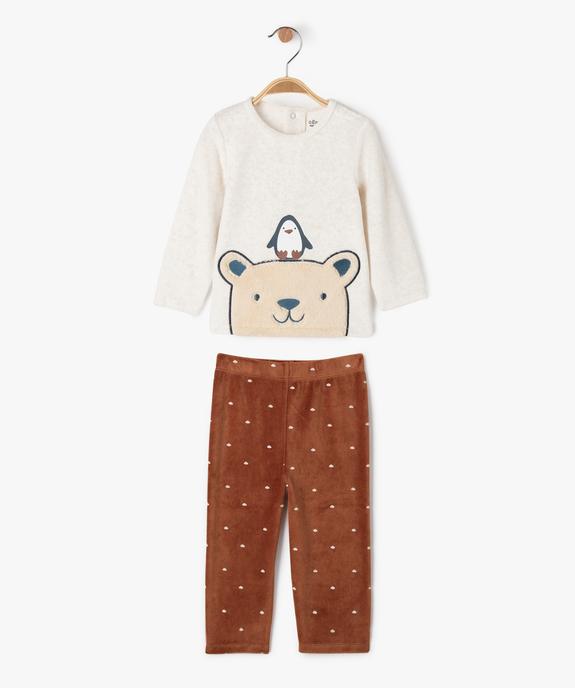 Pyjama en velours 2 pièces avec motif ourson bébé garçon vue1 - GEMO 4G BEBE - GEMO