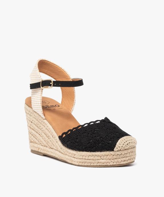 Sandales femme en macramé uni avec bout fermé et semelle corde compensée vue2 - GEMO 4G FEMME - GEMO