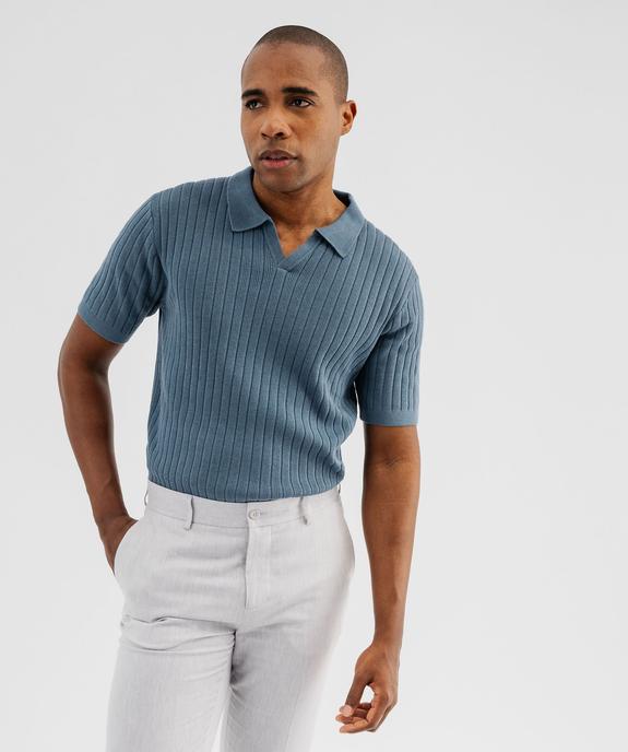 Polo en maille côtelée à encolure ouverte homme vue2 - GEMO 4G HOMME - GEMO