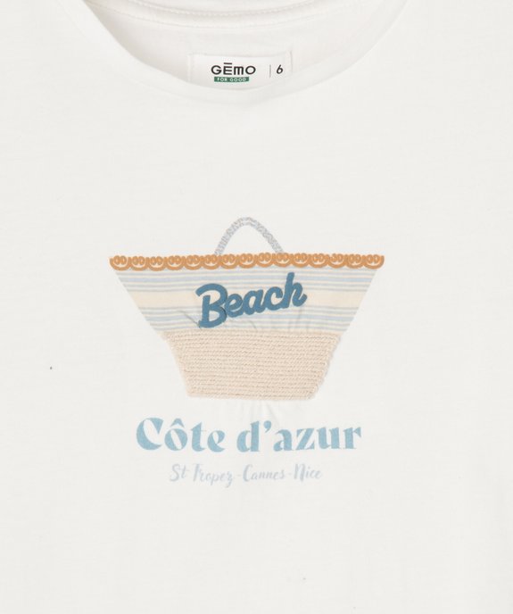 Tee-shirt manches courtes à motif estival en relief fille vue2 - GEMO 4G FILLE - GEMO