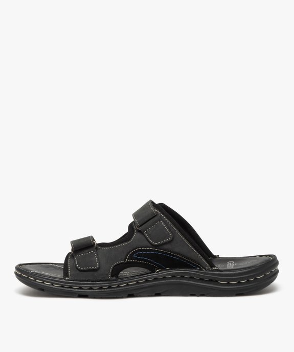 Mules homme dessus en cuir à larges brides à scratch vue3 - GEMO (CASUAL) - GEMO