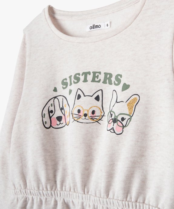 Robe sweat à manches longues avec motif pailleté fille vue2 - GEMO (ENFANT) - GEMO