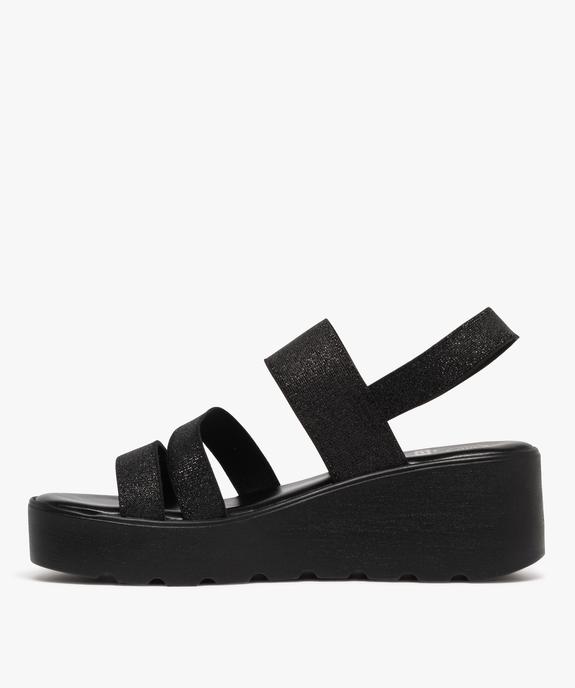Sandales femme à talon compensé avec brides élastiques pailletées vue3 - GEMO(URBAIN) - GEMO