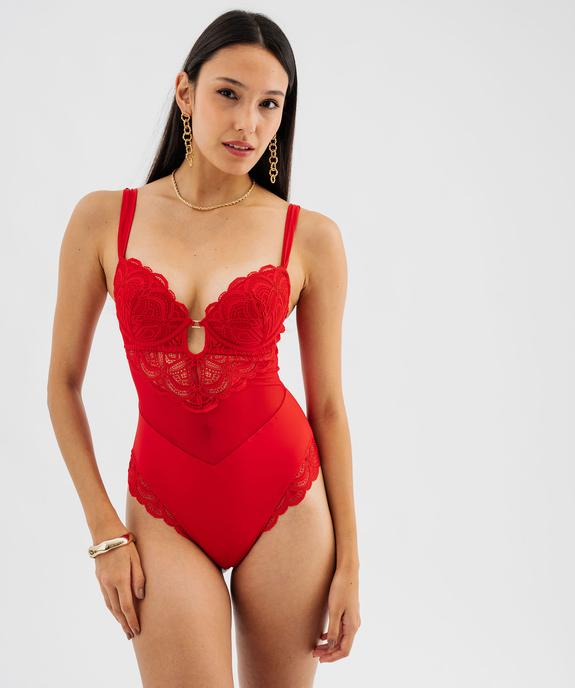 Body à armatures effet push-up en dentelle tulle et microfibre femme  vue1 - GEMO(HOMWR FEM) - GEMO