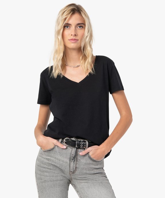Tee-shirt femme à col V et manches courtes vue1 - GEMO(FEMME PAP) - GEMO