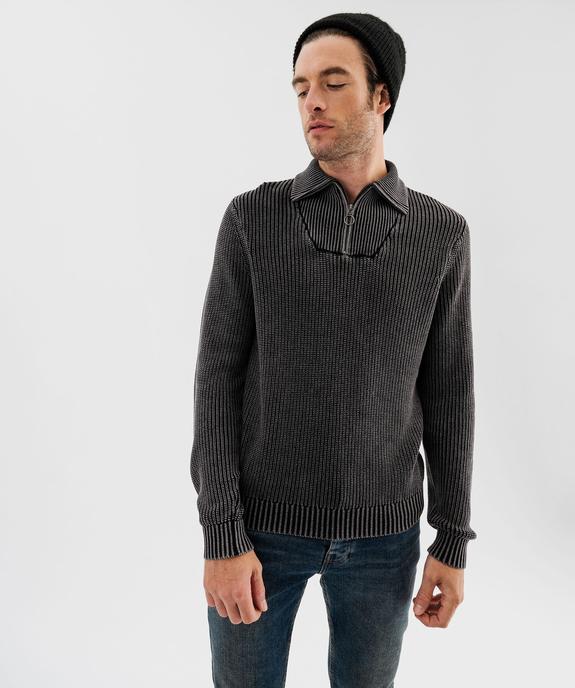 Pull en coton côtelé avec col camionneur homme vue2 - GEMO (HOMME) - GEMO