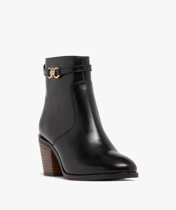 Bottines femme à talon carré et dessus en cuir avec bride fantaisie - Tanéo vue2 - TANEO - GEMO