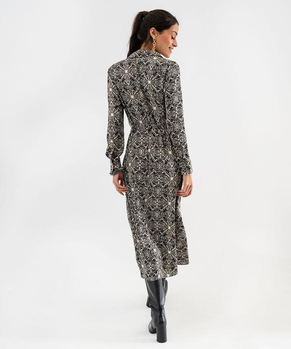 Robe chemise longue à manches longues en satin imprimé femme vue3 - GEMO(FEMME PAP) - GEMO