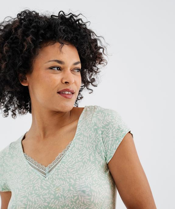 Chemise de nuit en maille extensible avec col V en dentelle femme vue2 - GEMO 4G FEMME - GEMO