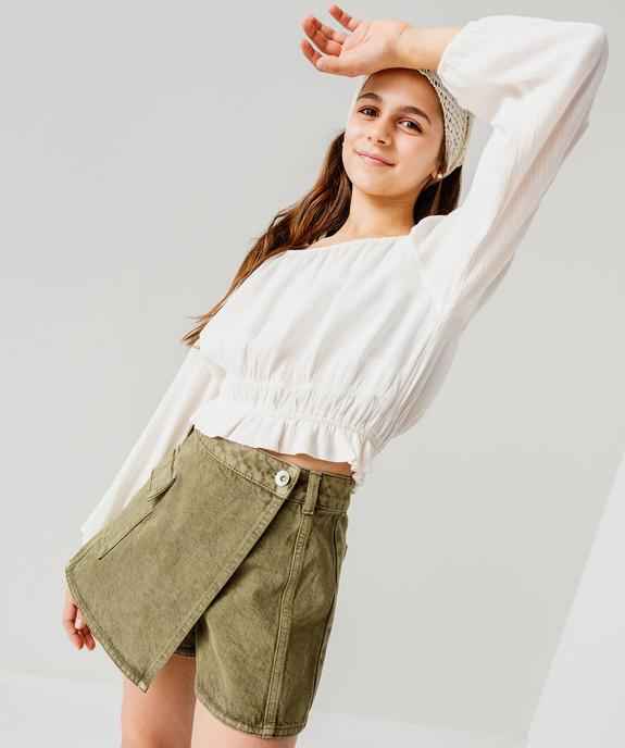 Jupe short en toile denim avec poche rabat fille vue1 - GEMO (JUNIOR) - GEMO