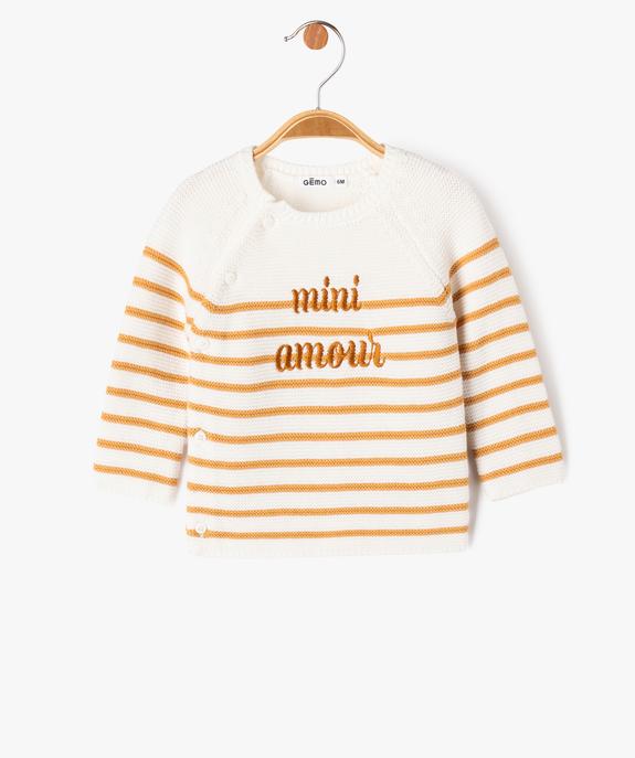 Pull brassière rayé avec message brodé bébé vue2 - GEMO(BB COUCHE) - GEMO