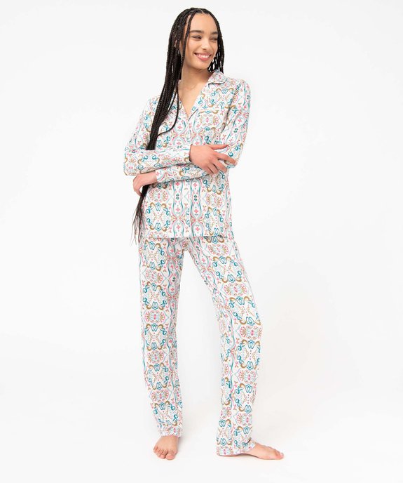 Pyjama deux pièces en viscose femme : chemise et pantalon vue1 - GEMO 4G FEMME - GEMO