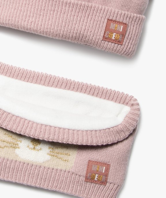 Ensemble 2 pièces écharpe et bonnet motif chat bébé fille vue2 - GEMO 4G BEBE - GEMO