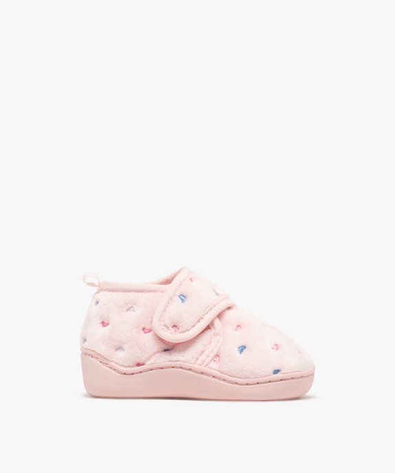 Chaussons bottillons en velours avec motifs coeurs brodés bébé fille vue1 - GEMO 4G BEBE - GEMO