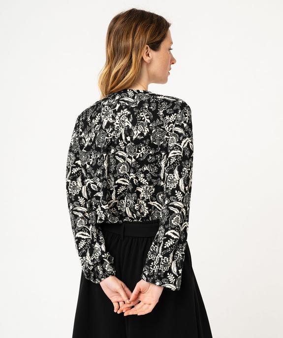Tee-shirt à manches longues et col V en maille texturée femme vue3 - GEMO 4G FEMME - GEMO
