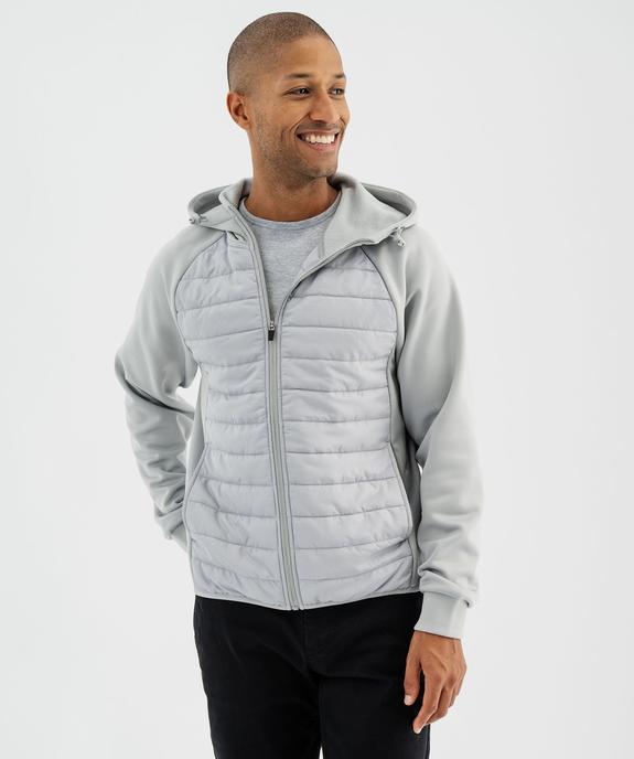 Sweat de sport à capuche zippé devant matelassé homme vue1 - GEMO (HOMME) - GEMO