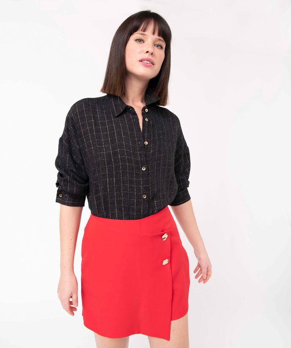 Chemise femme à carreaux en fil pailleté manches 3/4 vue1 - GEMO(FEMME PAP) - GEMO
