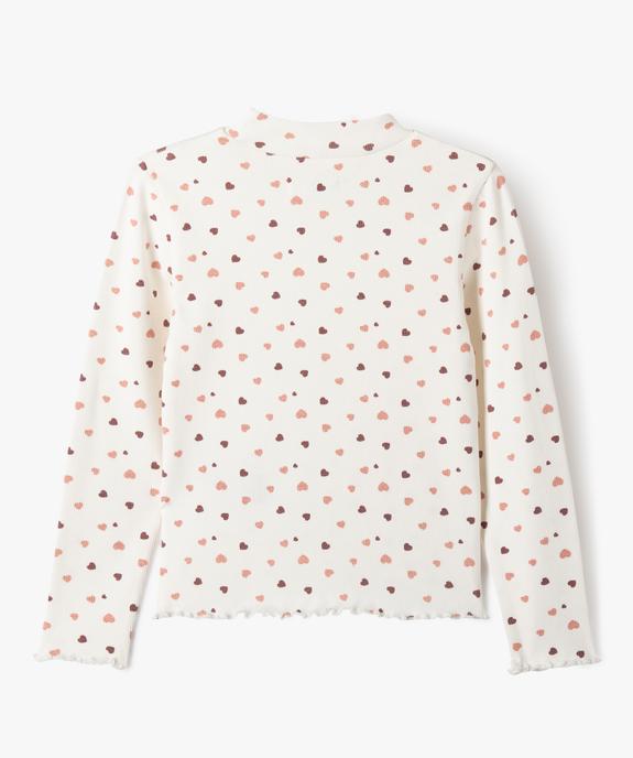 Tee-shirt manches longues col haut en maille côtelée à cœurs fille vue3 - GEMO 4G FILLE - GEMO