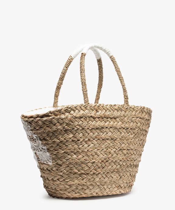 Sac femme en paille avec empiècement dentelle vue2 - GEMO (ACCESS) - GEMO