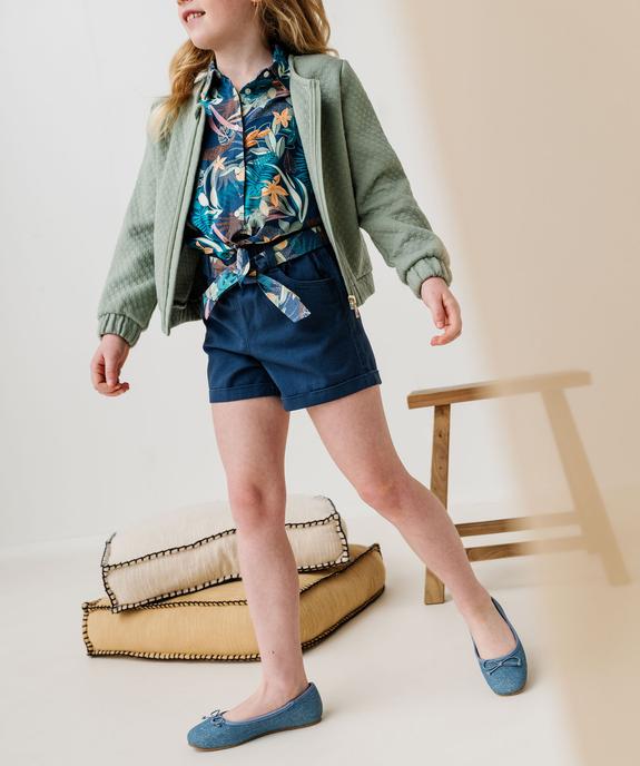 Short en coton taille haute avec ceinture à nouer fille vue8 - GEMO (ENFANT) - GEMO