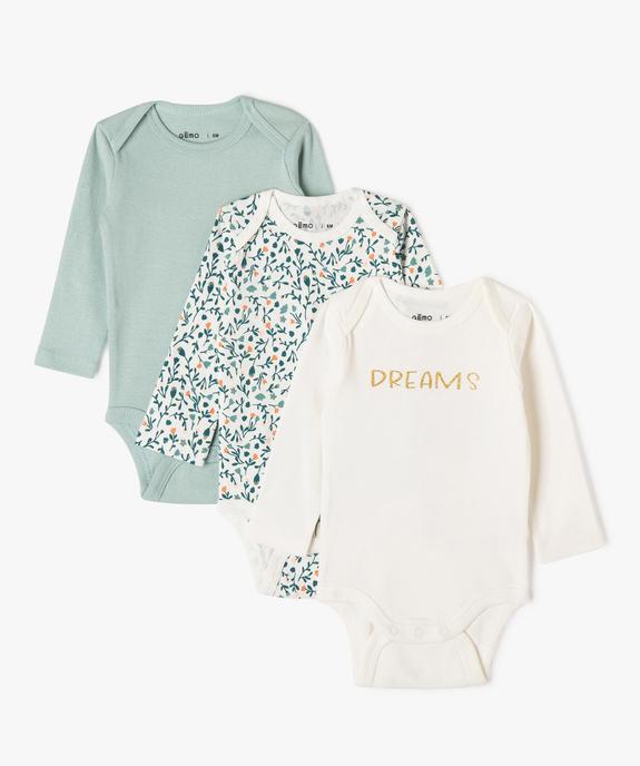 Bodies à manches longues à motifs fleuris bébé (lot de 3) vue1 - GEMO 4G BEBE - GEMO