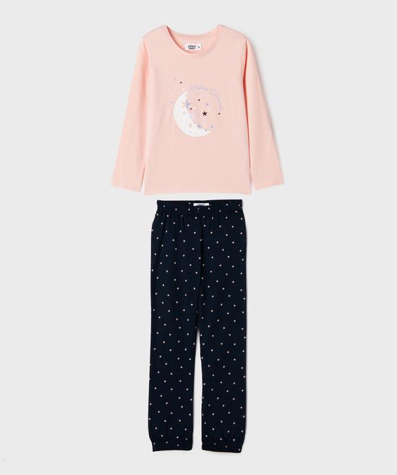 Pyjama bicolore avec motif lune et étoiles fille vue1 - GEMO 4G FILLE - GEMO