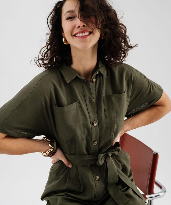 Combinaison pantalon inspiration saharienne en lin et viscose femme vue1 - GEMO 4G FEMME - GEMO