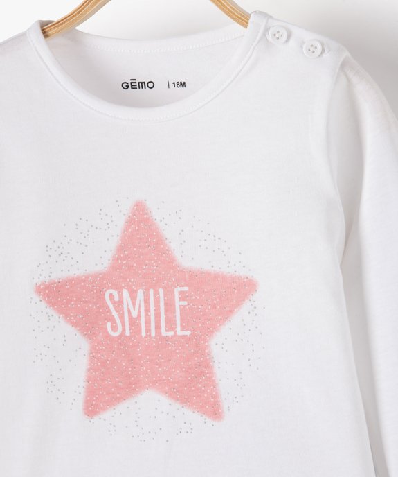 Tee-shirt bébé fille manches longues avec motifs et inscriptions vue2 - GEMO 4G BEBE - GEMO