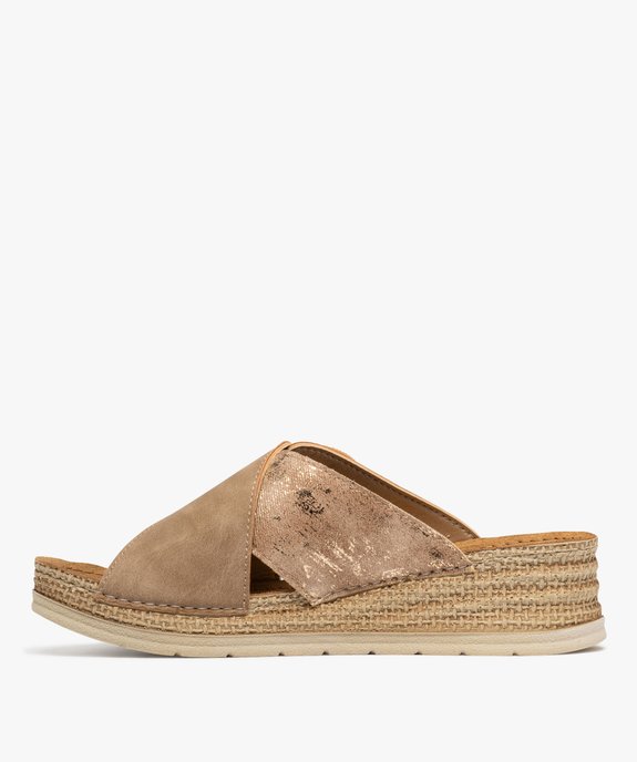 Mules à talon compensé et larges brides fantaisie femme vue3 - EMILIA ROSA - GEMO