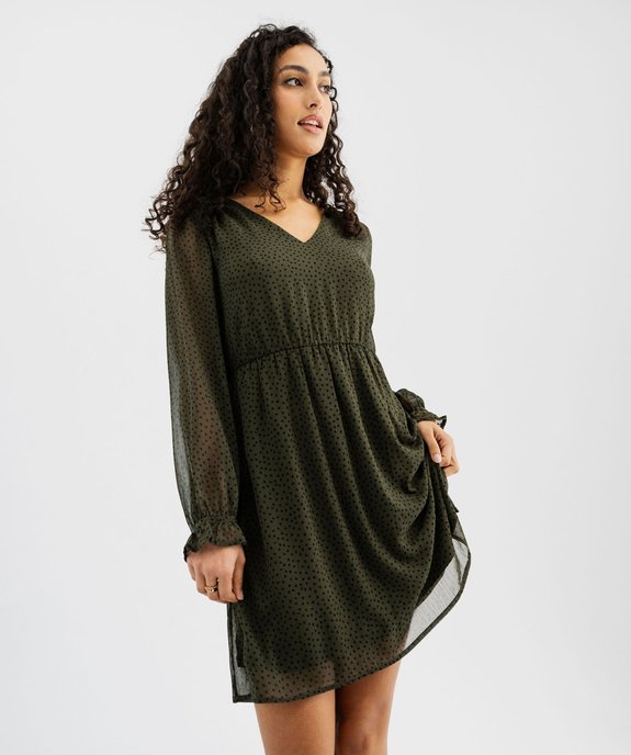 Robe imprimée en voile à manches longues femme vue1 - GEMO(FEMME PAP) - GEMO