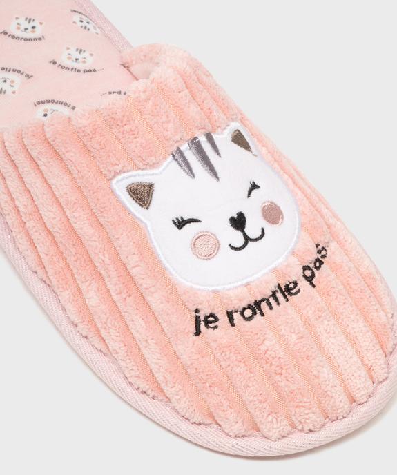 Chaussons mules en velours éponge côtelé motif chat femme vue6 - GEMO(HOMWR FEM) - GEMO