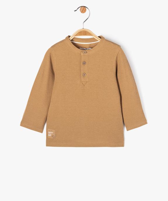 Tee-shirt à manches longues col tunisien en maille nid d'abeille bébé garçon vue1 - GEMO(BEBE DEBT) - GEMO