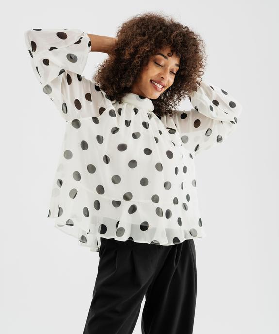 Blouse à pois en voile avec lien dans le dos femme vue2 - GEMO(FEMME PAP) - GEMO
