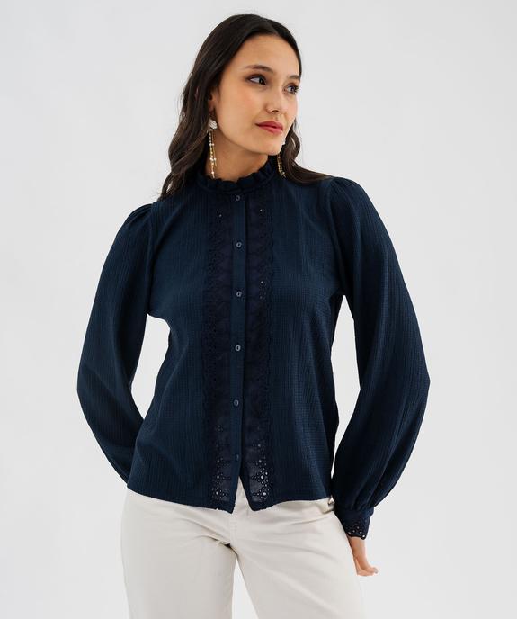 Chemise manches longues en maille texturée et dentelle femme vue1 - GEMO(FEMME PAP) - GEMO