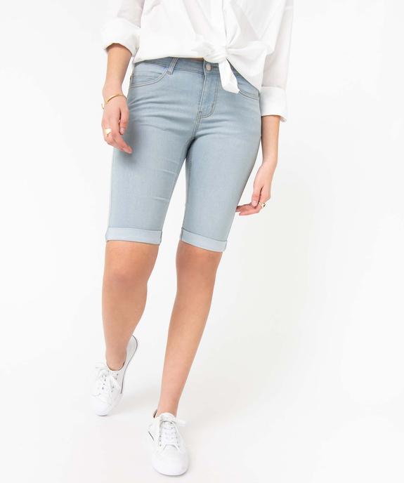 Bermuda femme en jean avec revers vue1 - GEMO 4G FEMME - GEMO