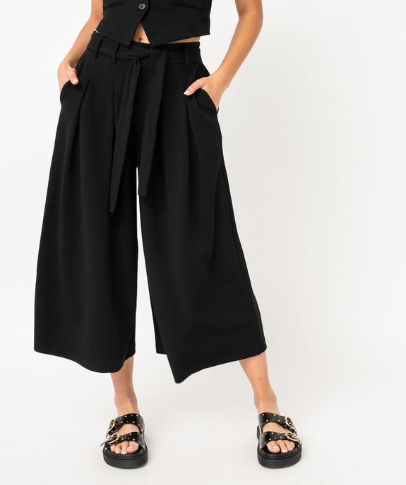 Pantalon large et court en maille avec ceinture femme vue2 - GEMO(FEMME PAP) - GEMO