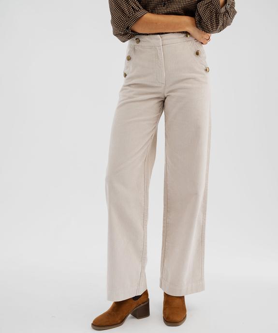 Pantalon large en velours côtelé à pont décoratif femme vue2 - GEMO(FEMME PAP) - GEMO