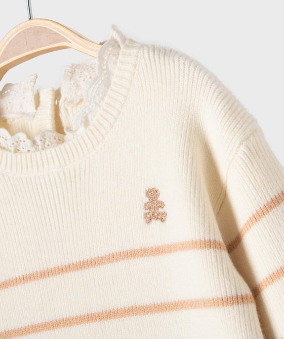 Pull rayé avec col en dentelle bébé fille - LuluCastagnette vue3 - LULU CASTAGNETTE GEMO FOR GOOD - GEMO