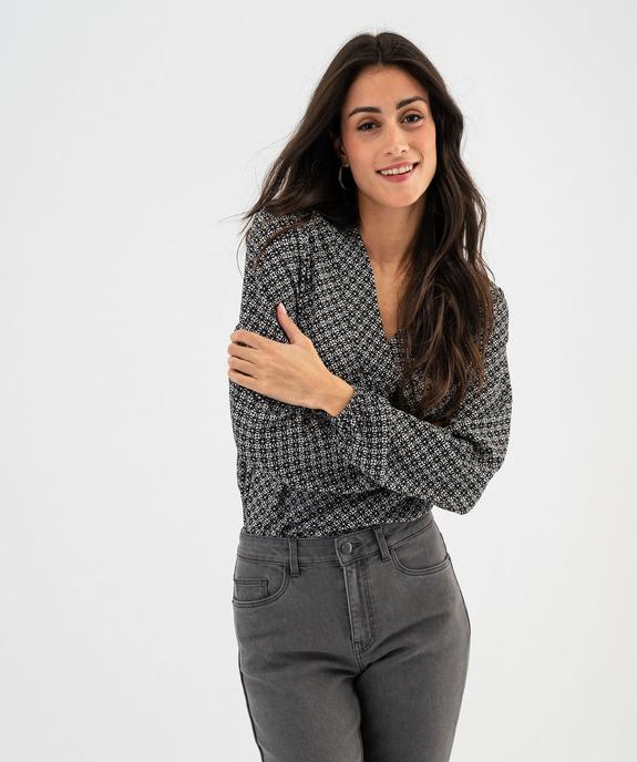 Tee-shirt à manches longues et col V en maille texturée femme vue2 - GEMO 4G FEMME - GEMO