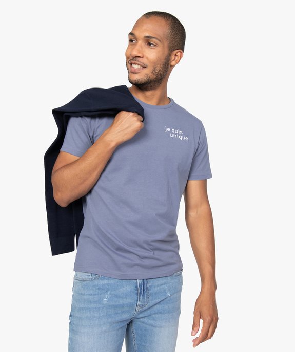 Tee-shirt homme à manches courtes à message brodé 100% coton biologique vue1 - GEMO (HOMME) - GEMO