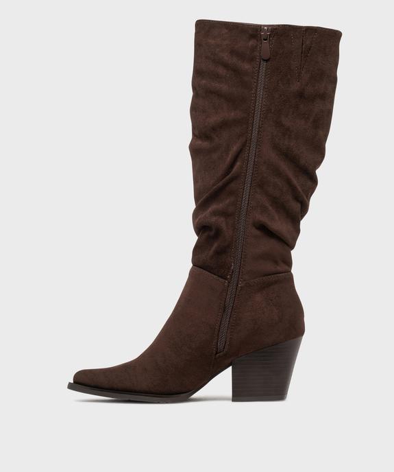 Bottes à talon cubain en  suédine plissée femme vue3 - SANS MARQUE - GEMO