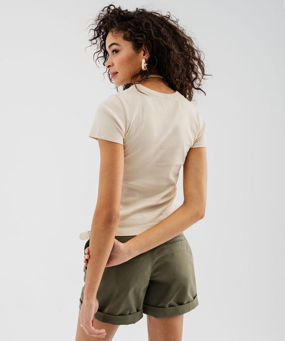 Tee-shirt manches courtes et col rond en maille côtelée femme vue3 - GEMO(FEMME PAP) - GEMO