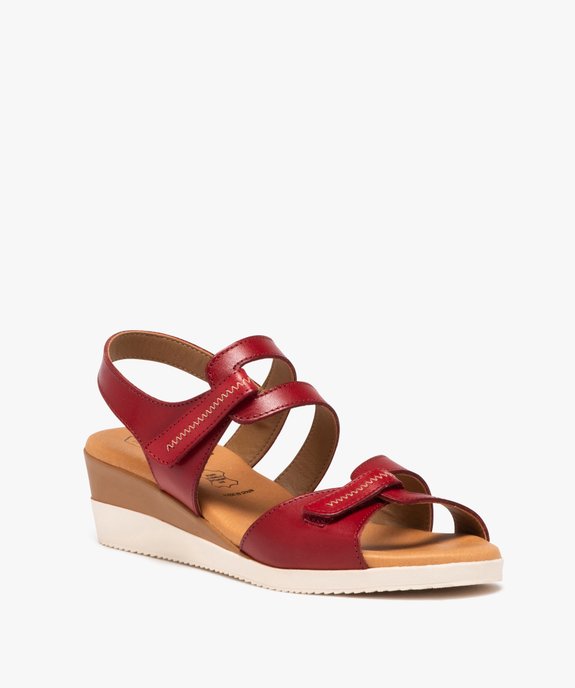 Sandales femme compensées à brides scratch en cuir vue2 - EMILIA ROSA - GEMO