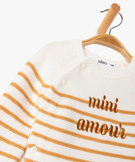 Pull brassière rayé avec message brodé bébé vue3 - GEMO(BB COUCHE) - GEMO