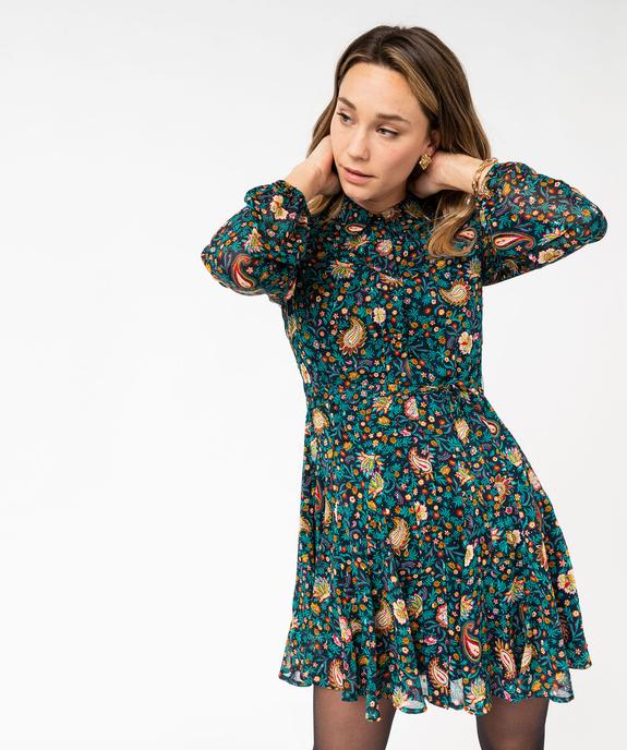 Robe chemise manches longues en voile imprimé et pailleté femme vue2 - GEMO 4G FEMME - GEMO