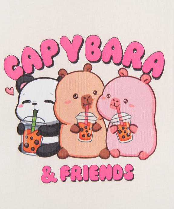 Tee-shirt manches courtes en jersey de coton imprimé fille - Capybara Friends vue2 - CAPYFUN - GEMO